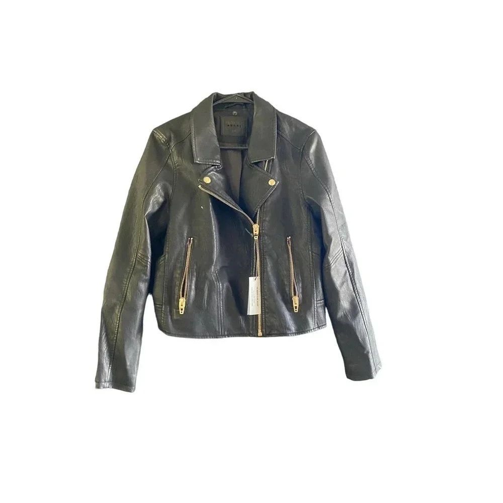 Blank NYC Women's Black Asymmetrical Zip Long Sleeves Moto Jacket Size Medium